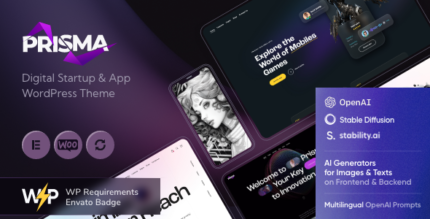 Prisma - Digital Startup & App WordPress Theme + AI